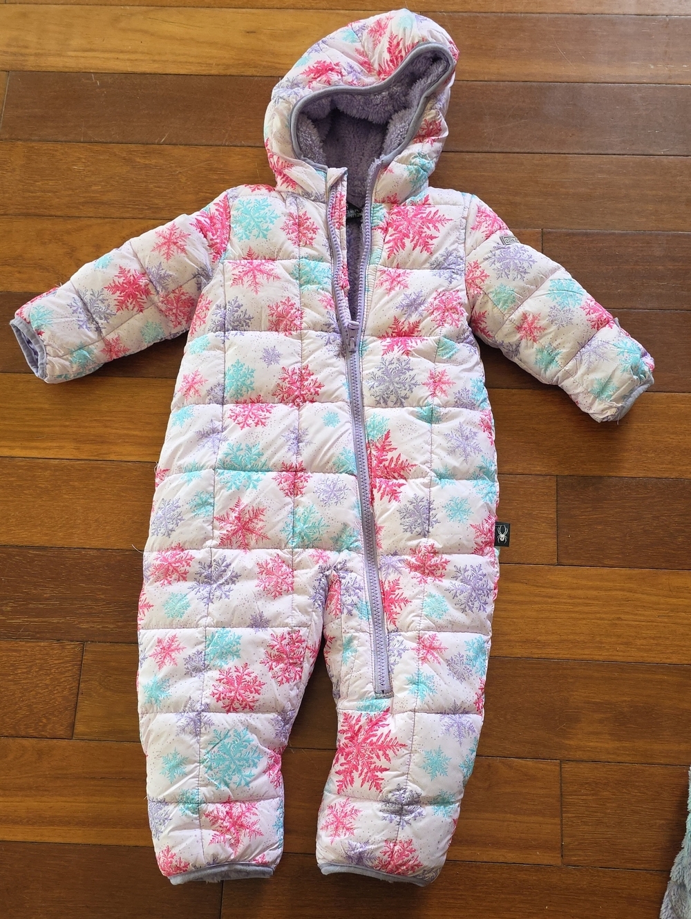 Cozy Hooded Snowflake Footie One-Piece - Pink, Aqua, Lavender